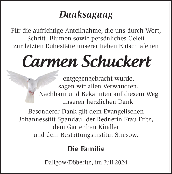 Traueranzeige von Carmen Schuckert von Märkische Oderzeitung