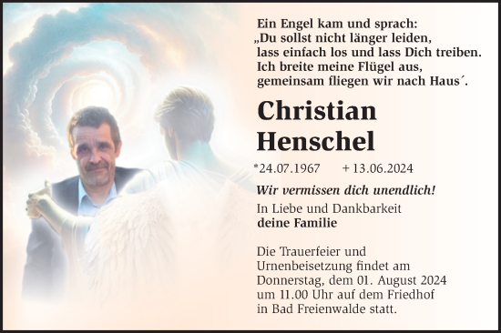 Traueranzeige von Christian Henschel von Märkische Oderzeitung