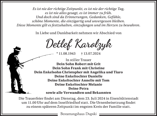 Traueranzeige von Detlef Karolzyk von Märkische Oderzeitung