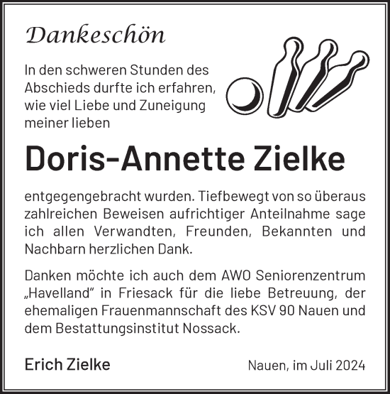 Traueranzeige von Doris-Annette Zielke von Märkische Oderzeitung