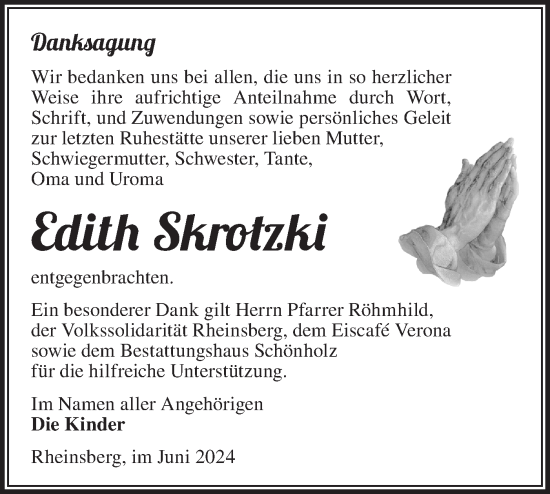 Traueranzeige von Edith Skrotzki von Märkische Oderzeitung