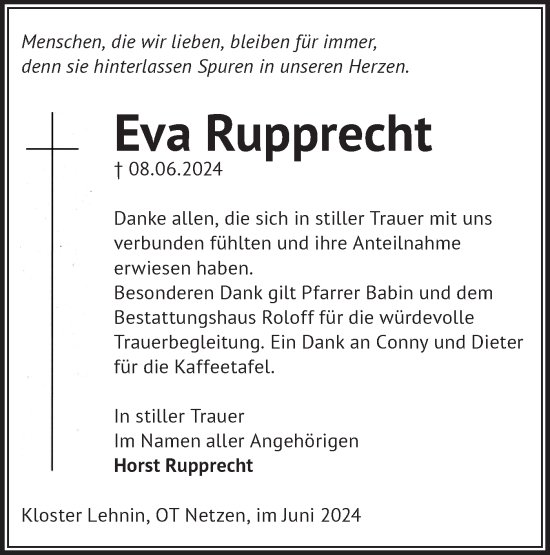 Traueranzeige von Eva Rupprecht von Märkische Oderzeitung