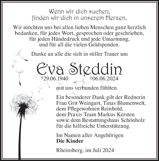 Traueranzeige von Eva Steddin von Märkische Oderzeitung