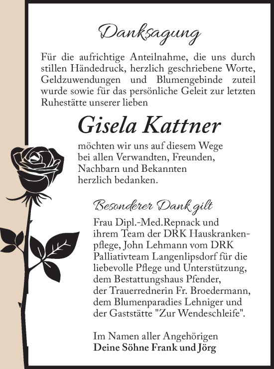 Traueranzeige von Gisela Kattner von Märkische Oderzeitung