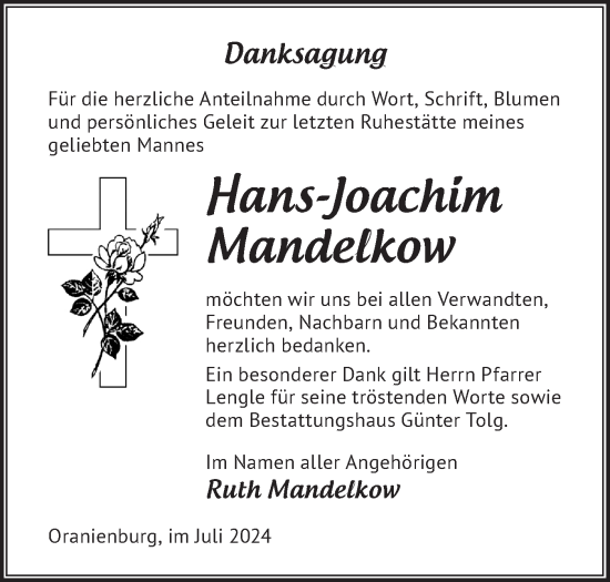 Traueranzeige von Hans-Joachim Mandelkow von Märkische Oderzeitung