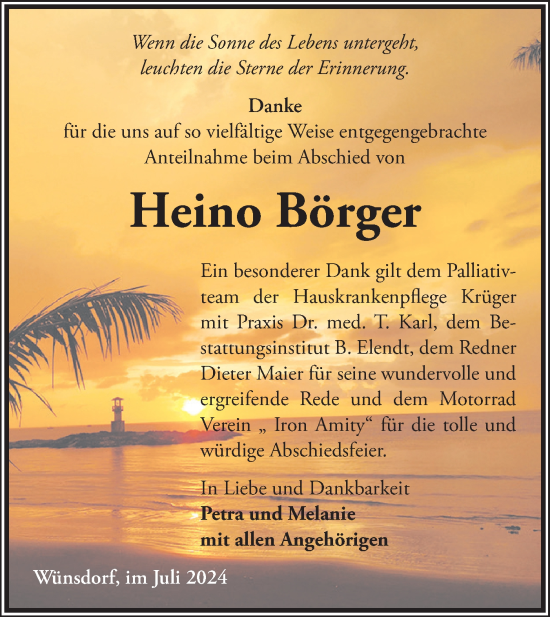 Traueranzeige von Heino Börger von Märkische Oderzeitung