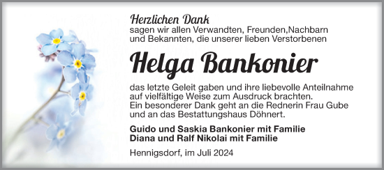 Traueranzeige von Helga Bankonier von Märkische Oderzeitung