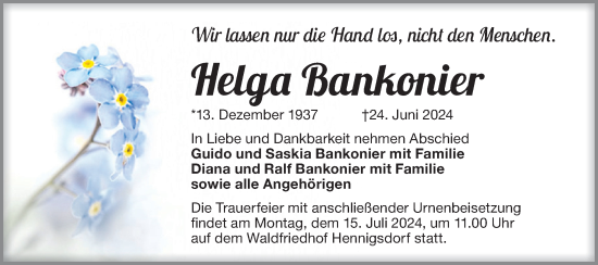 Traueranzeige von Helga Bankonier von Märkische Oderzeitung