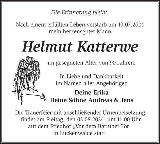 Traueranzeige von Helmut Katterwe von Märkische Oderzeitung