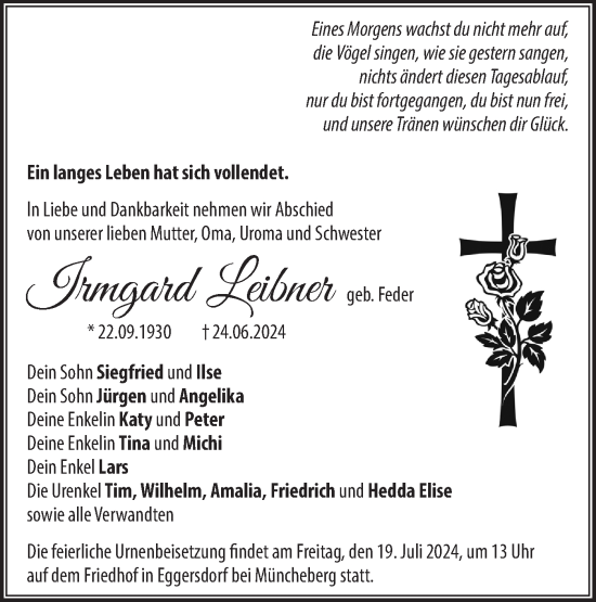 Traueranzeige von Irmgard Leibner von Märkische Oderzeitung