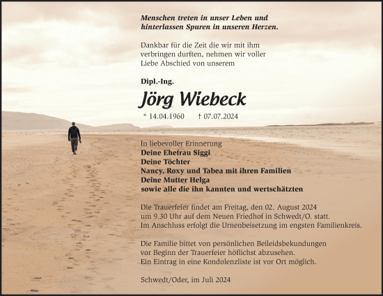 Traueranzeige von Jörg Wiebeck von Märkische Oderzeitung