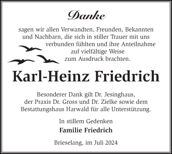 Traueranzeige von Karl-Heinz Friedrich von Märkische Oderzeitung