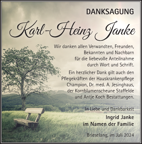 Traueranzeige von Karl-Heinz Janke von Märkische Oderzeitung