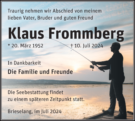 Traueranzeige von Klaus Frommberg von Märkische Oderzeitung