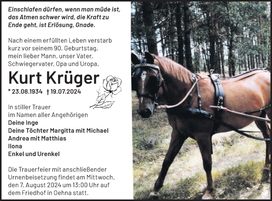 Traueranzeige von Kurt Krüger von Märkische Oderzeitung