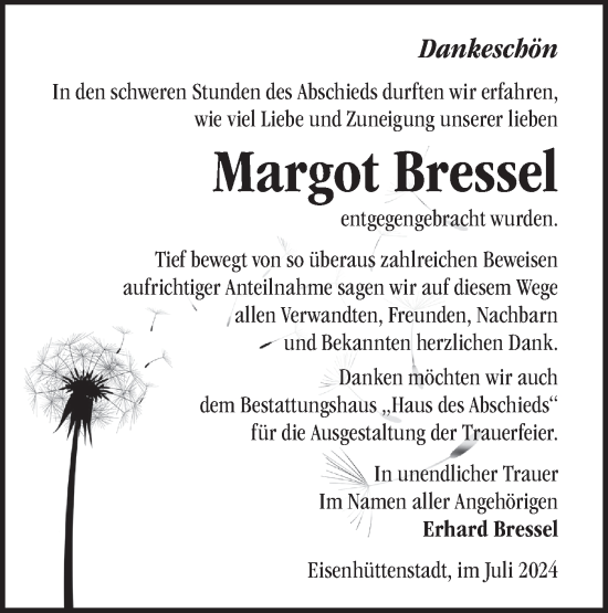 Traueranzeige von Margot Bressel von Märkische Oderzeitung