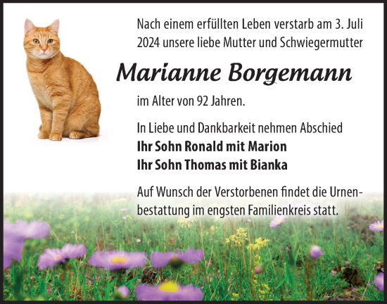 Traueranzeige von Marianne Borgemann von Märkische Oderzeitung