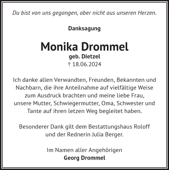 Traueranzeige von Monika Drommel von Märkische Oderzeitung