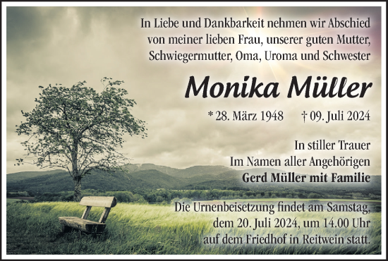 Traueranzeige von Monika Müller von Märkische Oderzeitung