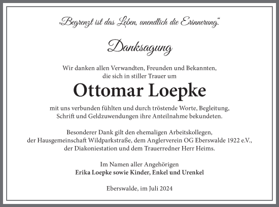 Traueranzeige von Ottomar Loepke von Märkische Oderzeitung