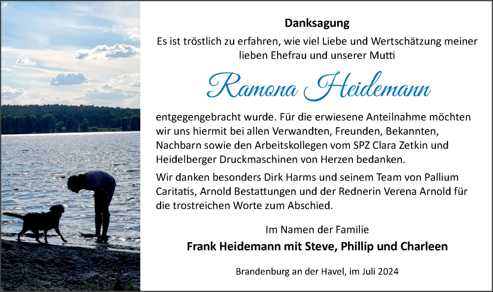  Traueranzeige für Ramona Heidemann vom 27.07.2024 aus Märkische Oderzeitung