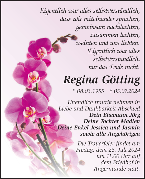 Traueranzeige von Regina Götting von Märkische Oderzeitung