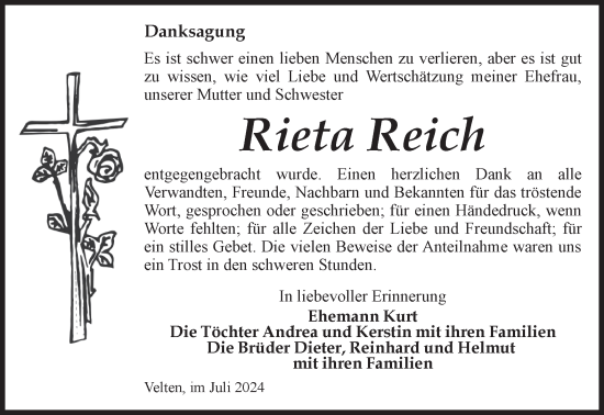 Traueranzeige von Rieta Reich von Märkische Oderzeitung