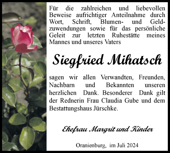 Traueranzeige von Siegfried Mihatsch von Märkische Oderzeitung