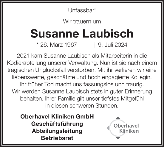 Traueranzeige von Susanne Laubisch von Märkische Oderzeitung