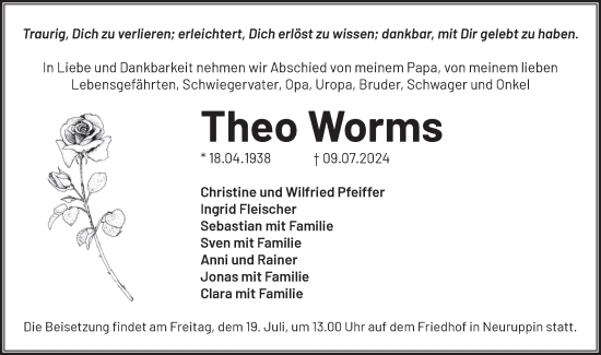 Traueranzeige von Theo Worms von Märkische Oderzeitung