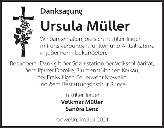 Traueranzeige von Ursula Müller von Märkische Oderzeitung