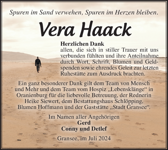 Traueranzeige von Vera Haack von Märkische Oderzeitung