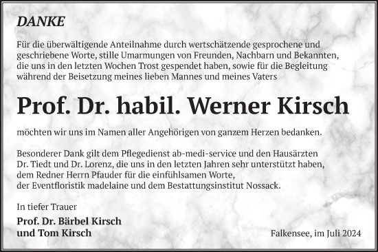 Traueranzeige von Werner Kirsch von Märkische Oderzeitung