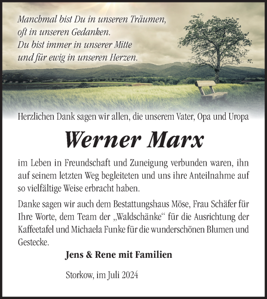 Traueranzeige von Werner Marx von Märkische Oderzeitung