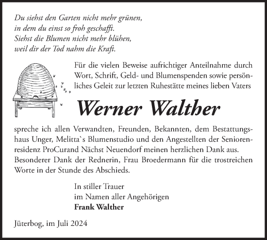 Traueranzeige von Werner Walther von Märkische Oderzeitung