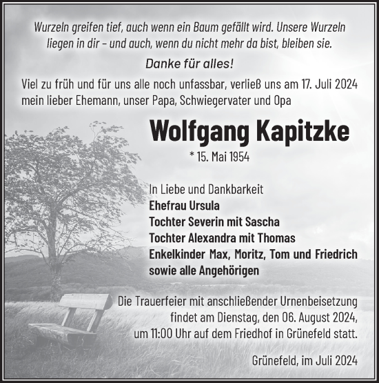 Traueranzeige von Wolfgang Kapitzke von Märkische Oderzeitung