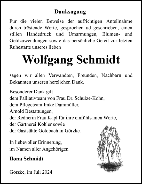 Traueranzeige von Wolfgang Schmidt von Märkische Oderzeitung