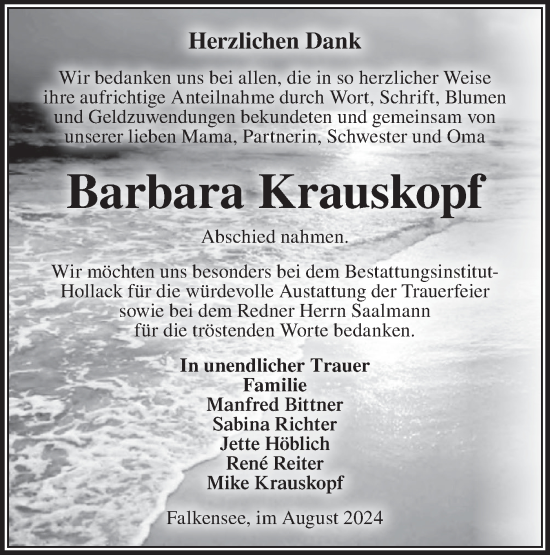 Traueranzeige von Barbara Krauskopf von Märkische Oderzeitung