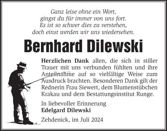 Traueranzeige von Bernhard Dilewski von Märkische Oderzeitung