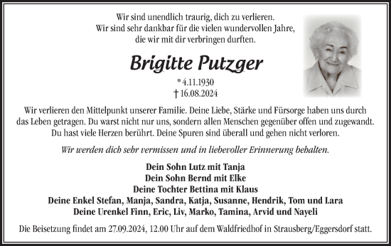 Traueranzeige von Brigitte Putzger von Märkische Oderzeitung