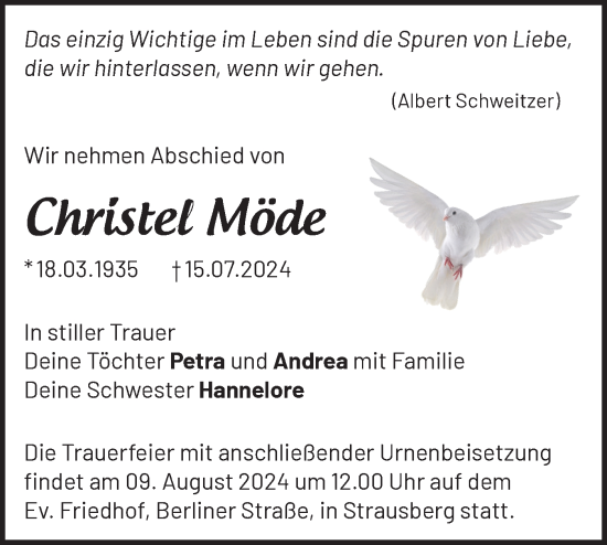 Traueranzeige von Christel Möde von Märkische Oderzeitung