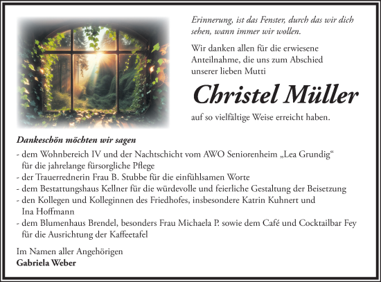 Traueranzeige von Christel Müller von Märkische Oderzeitung