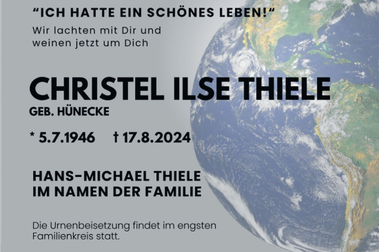 Traueranzeige von Christel Ilse Thiele von Märkische Oderzeitung