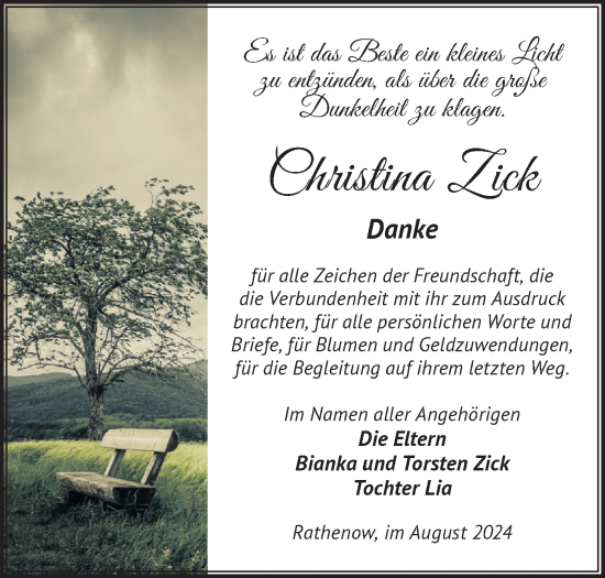 Traueranzeige von Christina Zick von Märkische Oderzeitung