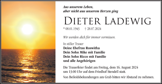 Traueranzeige von Dieter Ladewig von Märkische Oderzeitung