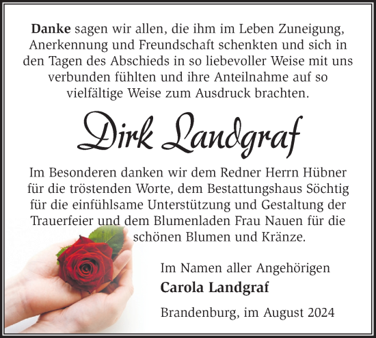 Traueranzeige von Dirk Landgraf von Märkische Oderzeitung