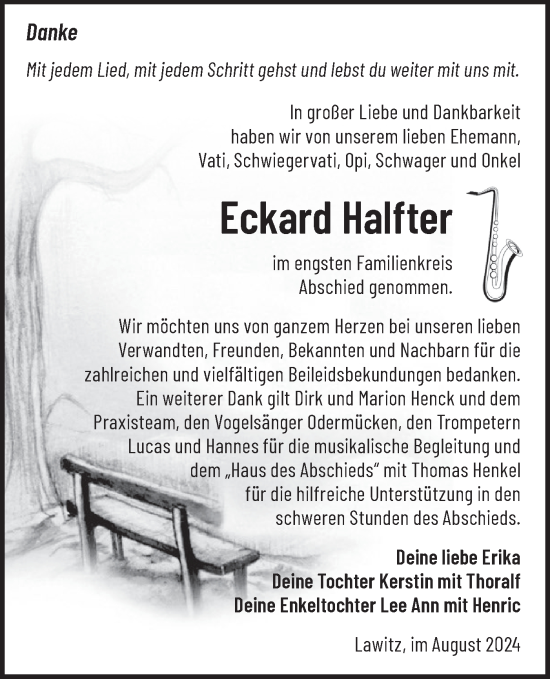 Traueranzeige von Eckard Halfter von Märkische Oderzeitung