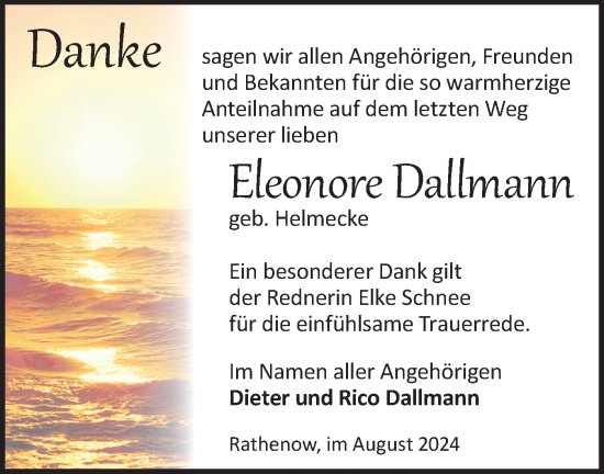 Traueranzeige von Eleonore Dallmann von Märkische Oderzeitung