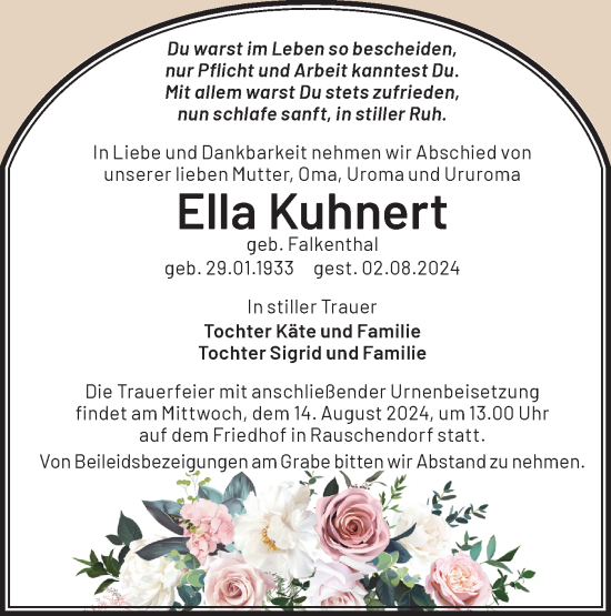 Traueranzeige von Ella Kuhnert von Märkische Oderzeitung