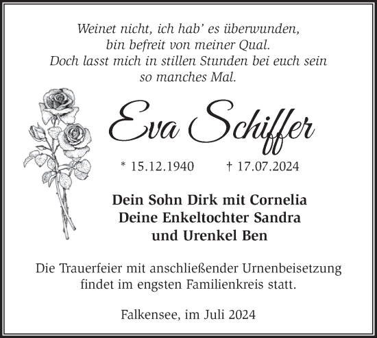 Traueranzeige von Eva Schiffer von Märkische Oderzeitung